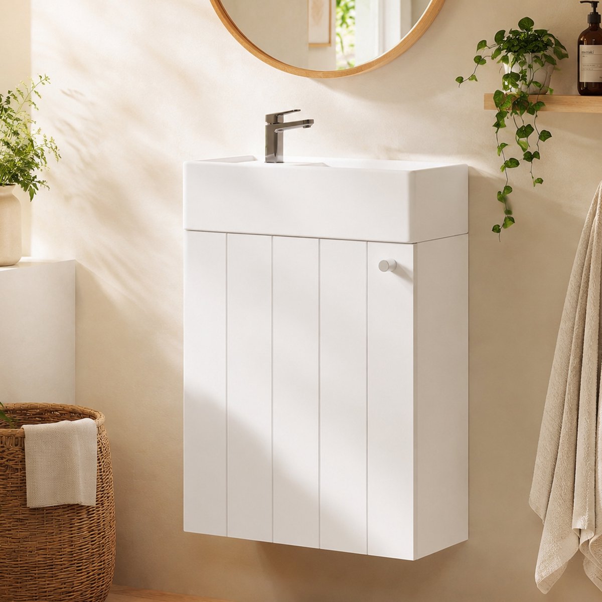Wandgemonteerde Washtafel 41x23x62,5 cm - MDF Badkamermeubel Met Soft-Close Deur Wit