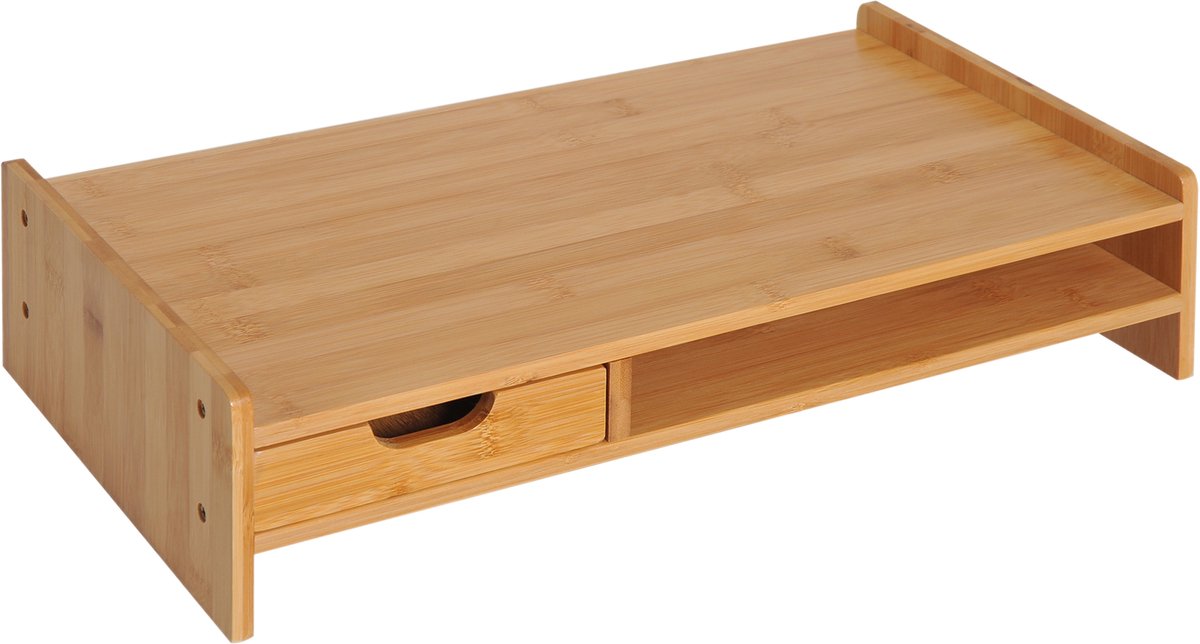 Monitorstandaard 49x25,5x11,5 cm - Bamboe Monitorständer Met Schublade En Opbergvak Naturel
