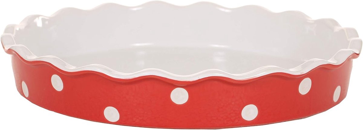 Quichevorm 30cm - keramisch - rode stippen - perfect voor hartige taarten - ShopVlot