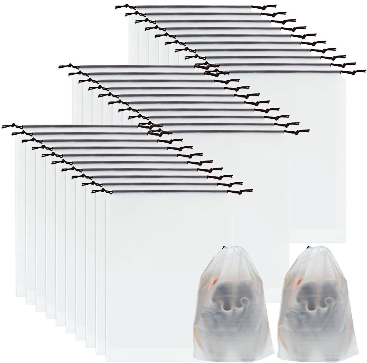 Schoenenzakken 30x40 cm - Transparant PE met trekkoord - Opbergtassen voor koffer en kast - ShopVlot