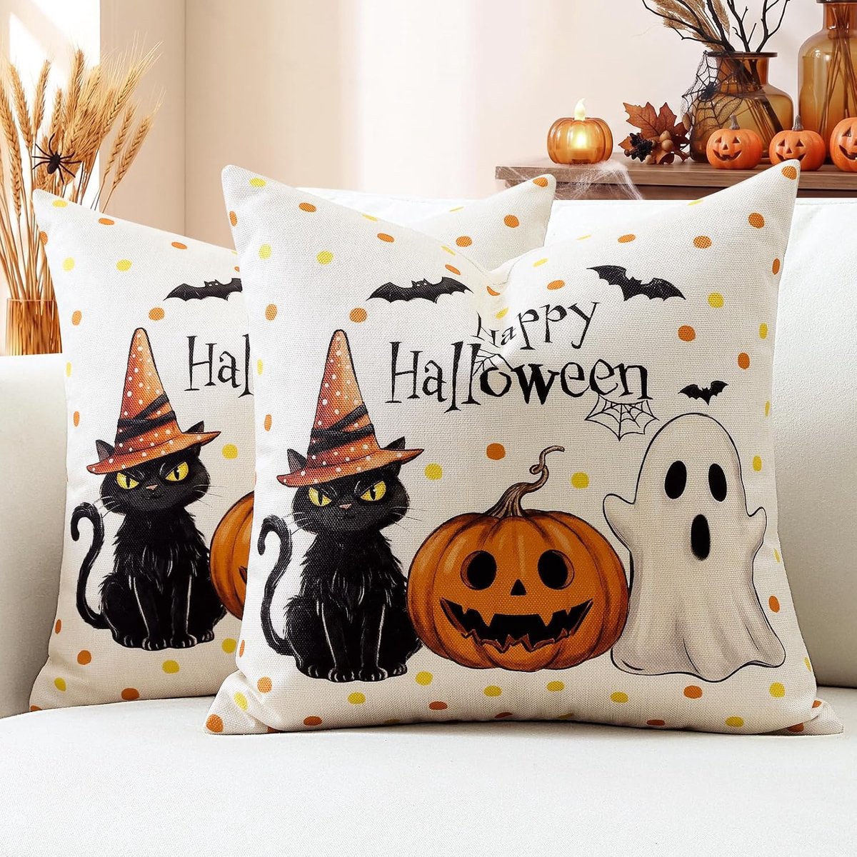 Kussenslopen set van 2 - 45 x 45 cm - polyester linnen - herfstdecoratie voor bank - ShopVlot