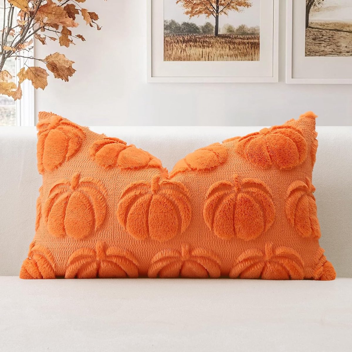 Cushion Cover 30 x 50 cm - Pluche Wolvelvet - Pompoenpatroon - Herfstdecoratie voor de bank - ShopVlot