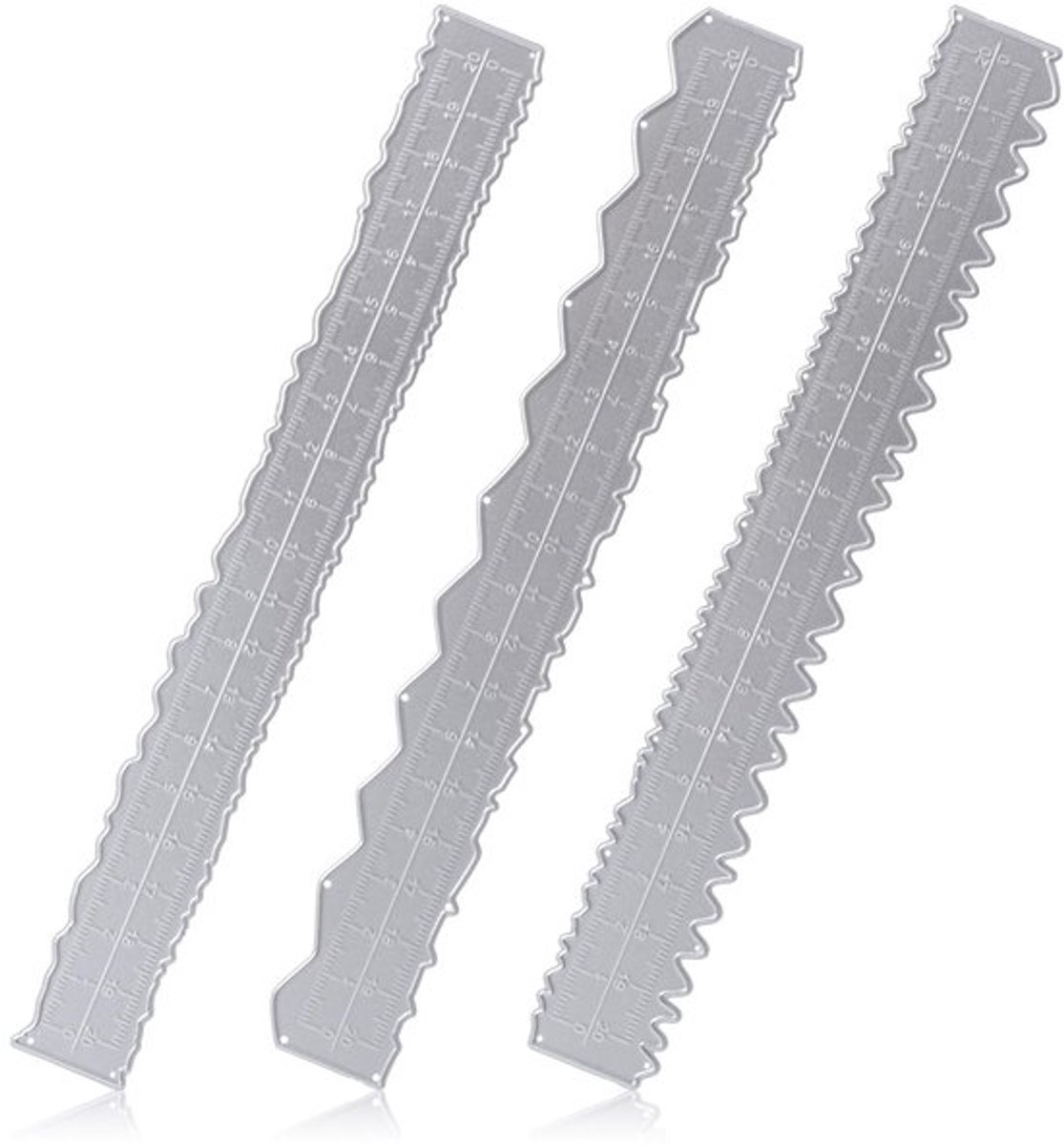 Liniaal 21,7 cm - 3 x Sjabloonliniaal - Metalen Liniaal - Koolstofstaal - Gekartelde Rand - Voor Knutselwerk
