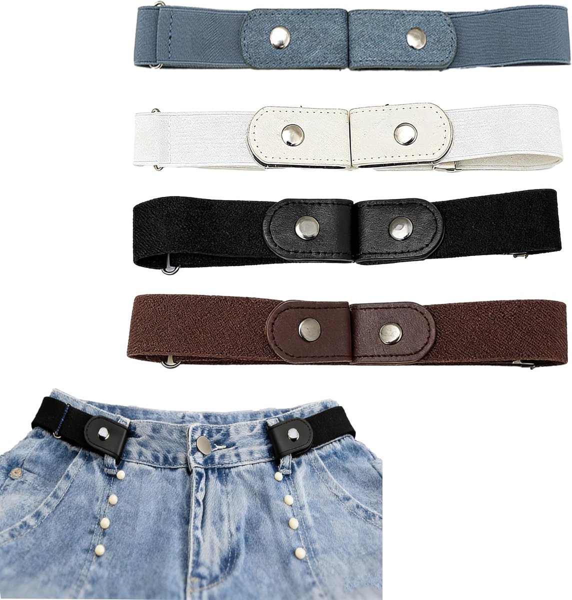 Kinderen riem zonder gesp 4 stuks - elastische verstelbare riem met leer en snelle sluiting - ShopVlot