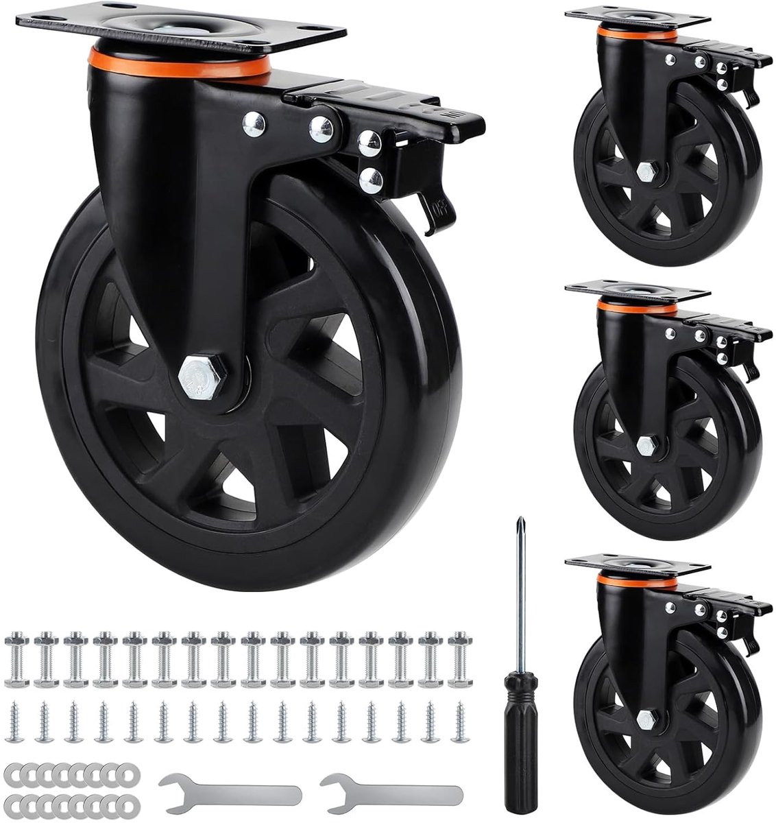 Zwenkwielen 150mm met Rem - Polyurethaan - 360° Draaiend - Ideaal voor Meubelwagens - ShopVlot