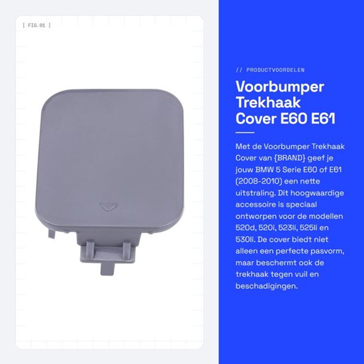 Trekhaak Cover Zwart - Voorbumper Cover - Geschikt voor E60/E61 - PBT/PC Materiaal - Onderdeelnummer 51117184708 - Perfecte Passvorm - Trekhaakkap