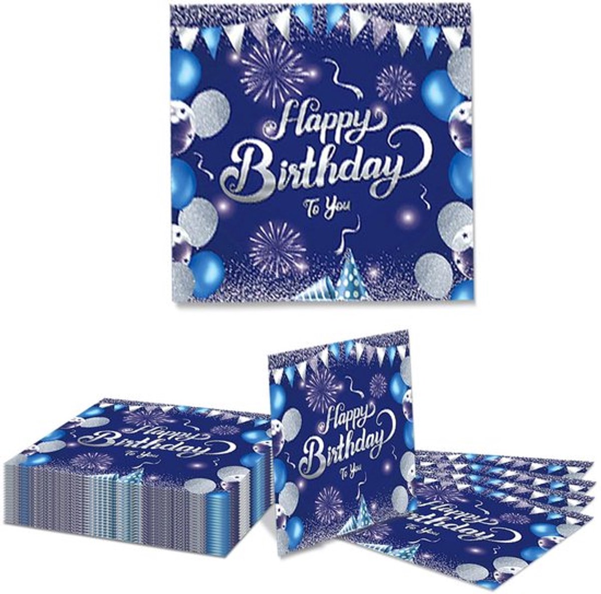 Servetten 20 stuks - Blauwe/Zilveren Servetten - Wegwerp Servetten - Diner/Picknick/Cocktail - Verjaardagsfeest Benodigdheden - Formaat 16,5 cm x 16,5 cm - Feestservetten