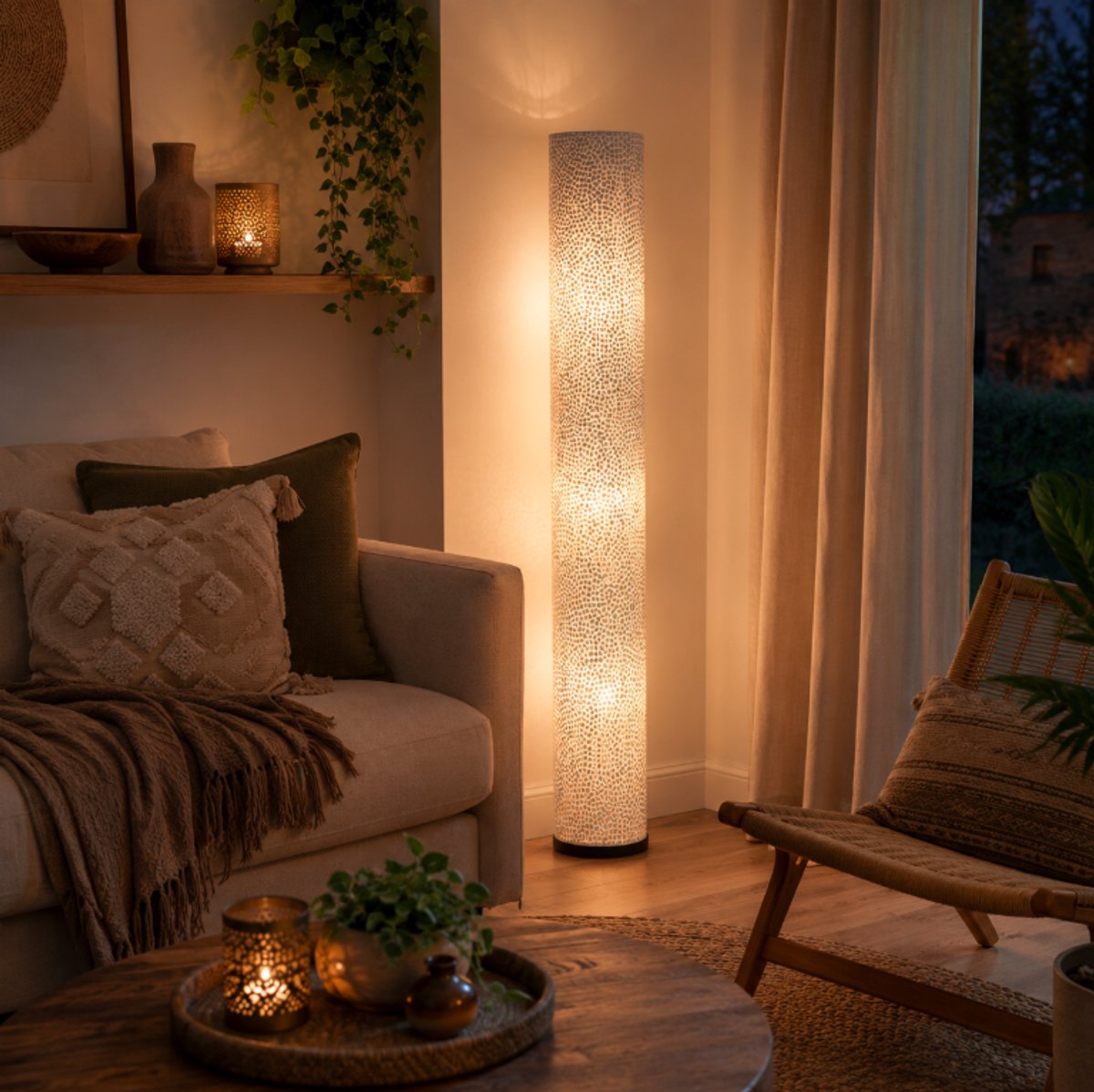LM-Collection Jordan Vloerlamp - Ø25x200cm - E27 - Parelmoer - Schelpen/Polyester - vloerlampen woonkamer, vloerlamp zwart, vloerlamp industrieel, vloer lamp, vloerlampen landelijk, staande lampen woonkamer, staande lampen, staande lamp industrieel