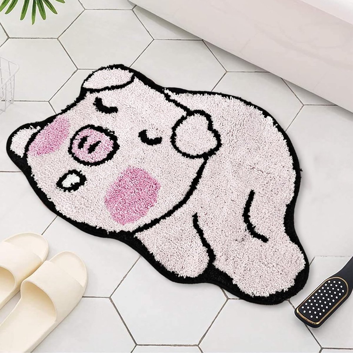 Bademat 40 x 60 cm - roze varkensdesign - antislip onderkant - comfortabel voor badkamer - ShopVlot