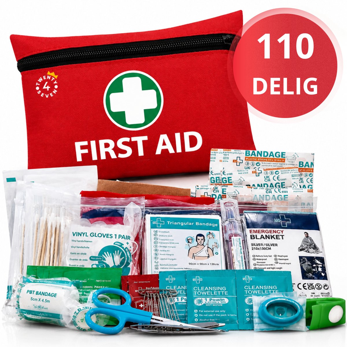Twenty4seven® EHBO Kit 110 Delig - Verbanddoos & Koffer - Noodpakket met Verband - Draagbaar voor Thuis, Bedrijf, Auto & Op Reis
