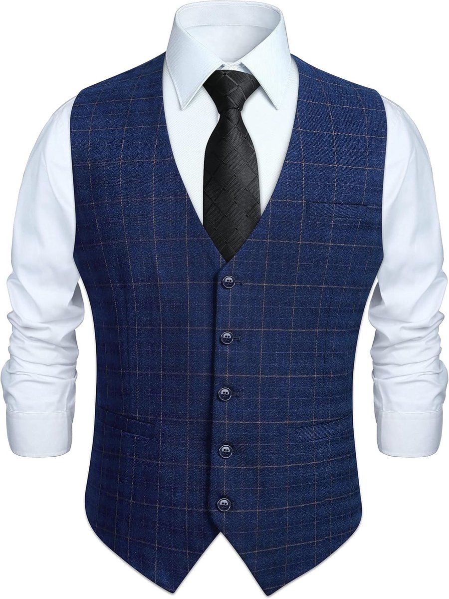 Herenformele trouwpartijvest XL - Katoen geruit - Blauw - Ideaal voor speciale gelegenheden - ShopVlot