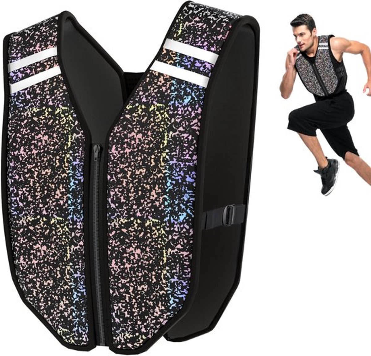 Gewichtsvest 10 kg - Verstelbaar Gewichtsvest - Trainingsvest met Ritssluiting - Gewichtsvest voor Hardlopen - Gewichtsvest met Reflecterende Strepen - Lekvrij Ontwerp