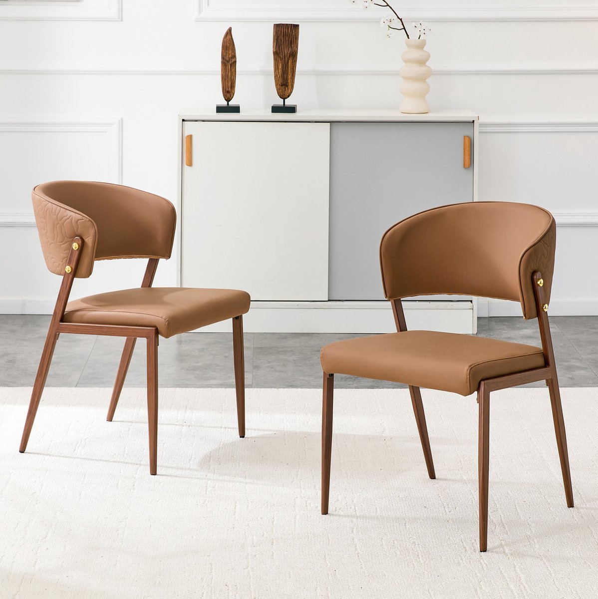 COVREO Eetkamerstoel 78 cm bruin, kunstleer met metalen frame en armleuning Brown