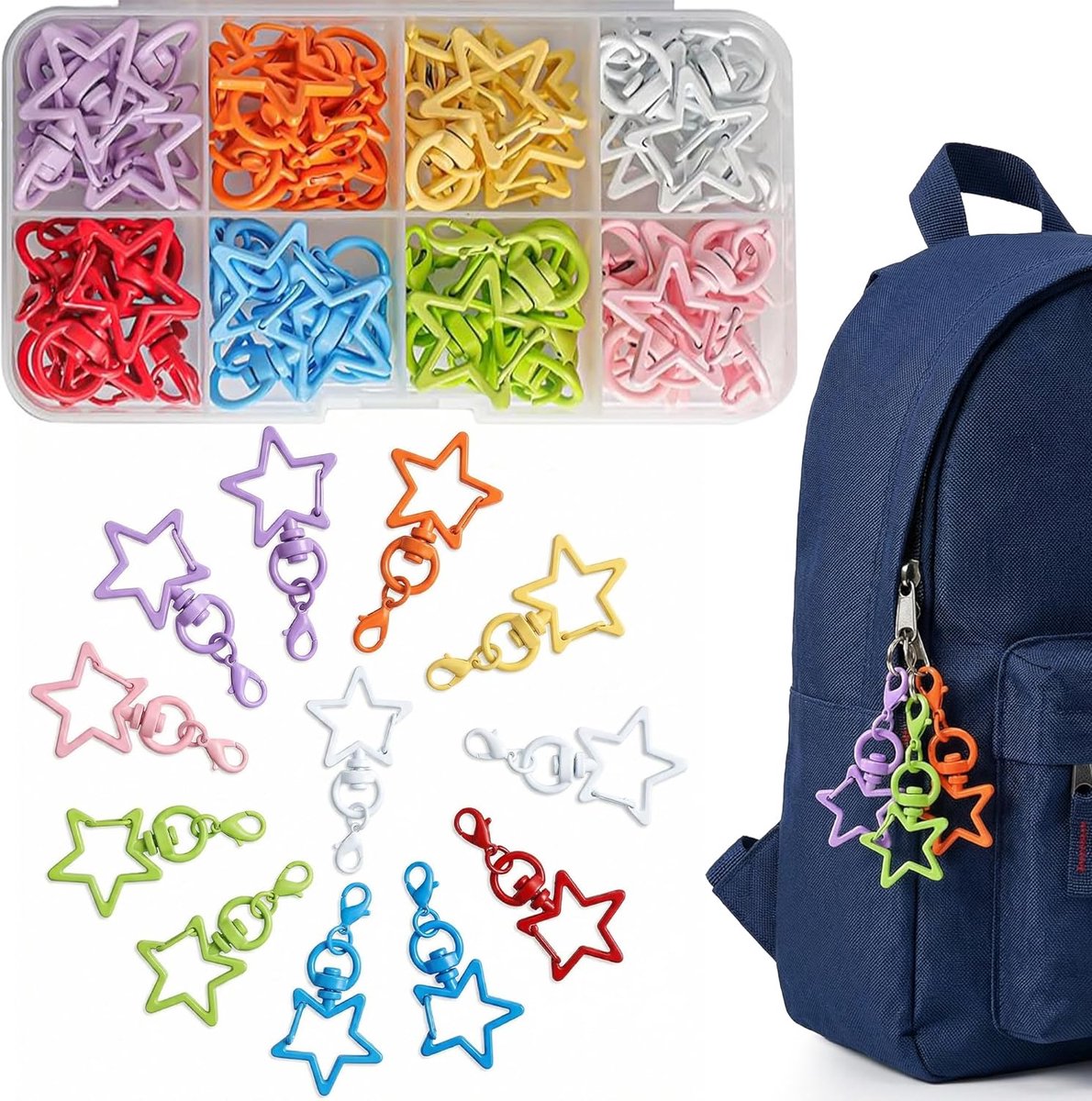 40pcs Mini Star Shaped Keychains, Stainless Steel Rotatable Snap Hooks & Lobster Claw Clasps for DIY, Keys, Backpack & - ShopVlot