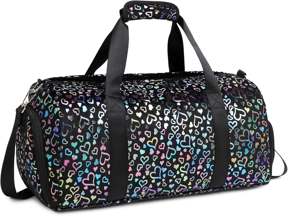 Plush Sports Bag for Girls Travel Bag Kid Girls Duffle Bag Gymnastics Training Bag Girls Sports Gym Bag, Plush Heart - ShopVlot