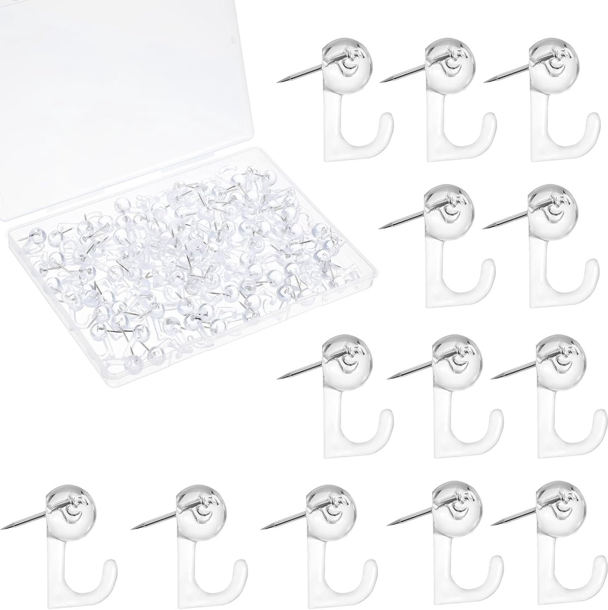 Ymapinc Pin Hooks 100 Pieces Plastic Thumbtacks Transparent Thumbtacks Hooks Thumbtacks Push Pins with Hooks for - ShopVlot