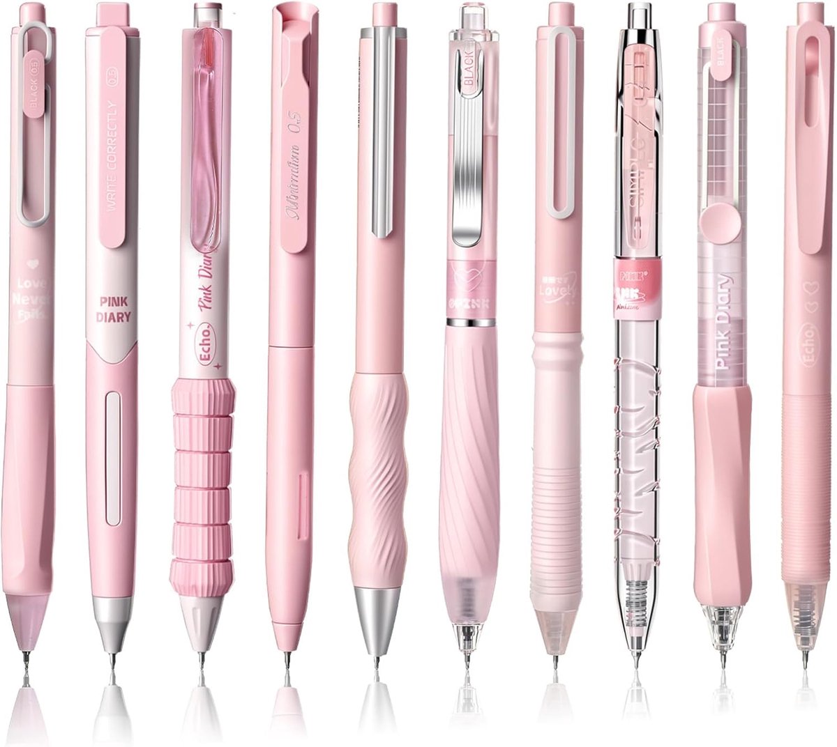 Ymapinc 10 stuks schattige pennen voor vrouwen, 0,5 mm intrekbare roze pennen, zwarte inktpen, leuke notitie met fijne - ShopVlot