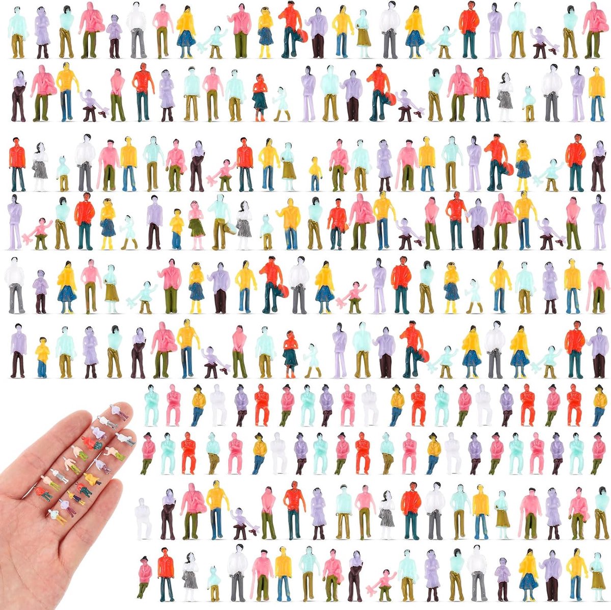 Namalu 300 Pcs Mini People Figures Architecture Painted Small Model On Scale 1:150 Sitting and Standing Plastic People - ShopVlot