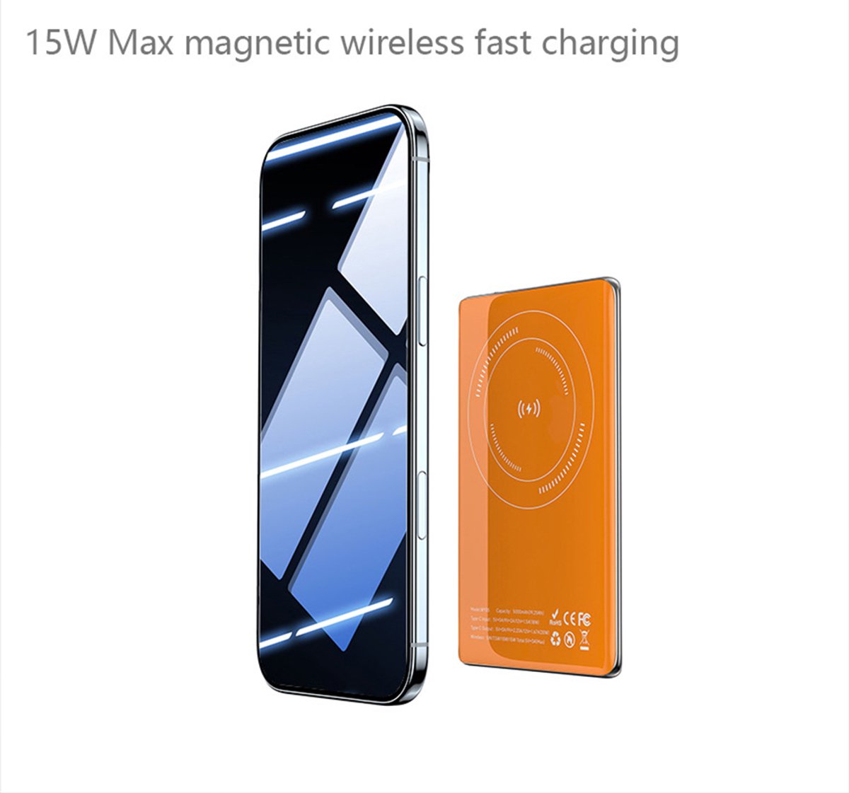 Ultra Slank Aluminium Magnetische Draadloze Powerbank 5000mAh / 10000mAh –Snellader-Fast Charging, Led Display, Portable, Ultra Slim 7MM 22.5W Snelladen – 15W MagSafe Draadloos – FS Power Pack Aluminium – Telefoonstandaard – Pink — cadeau in Elektronica - foto 4