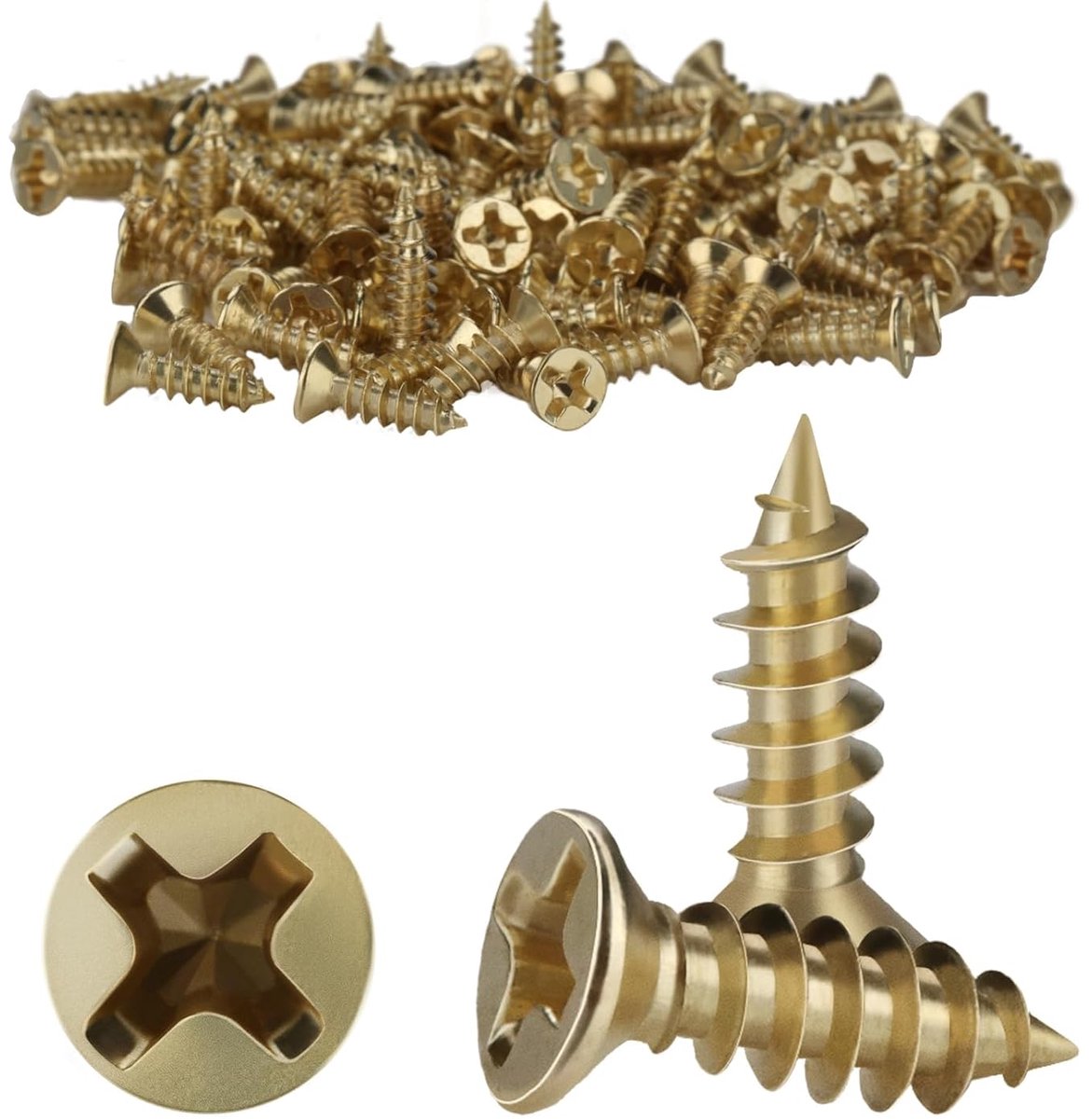 Houtschroeven M2.6 x 8 mm - Gouden zelftappende schroeven - Verzonken kop - Ideaal voor diverse klussen - ShopVlot