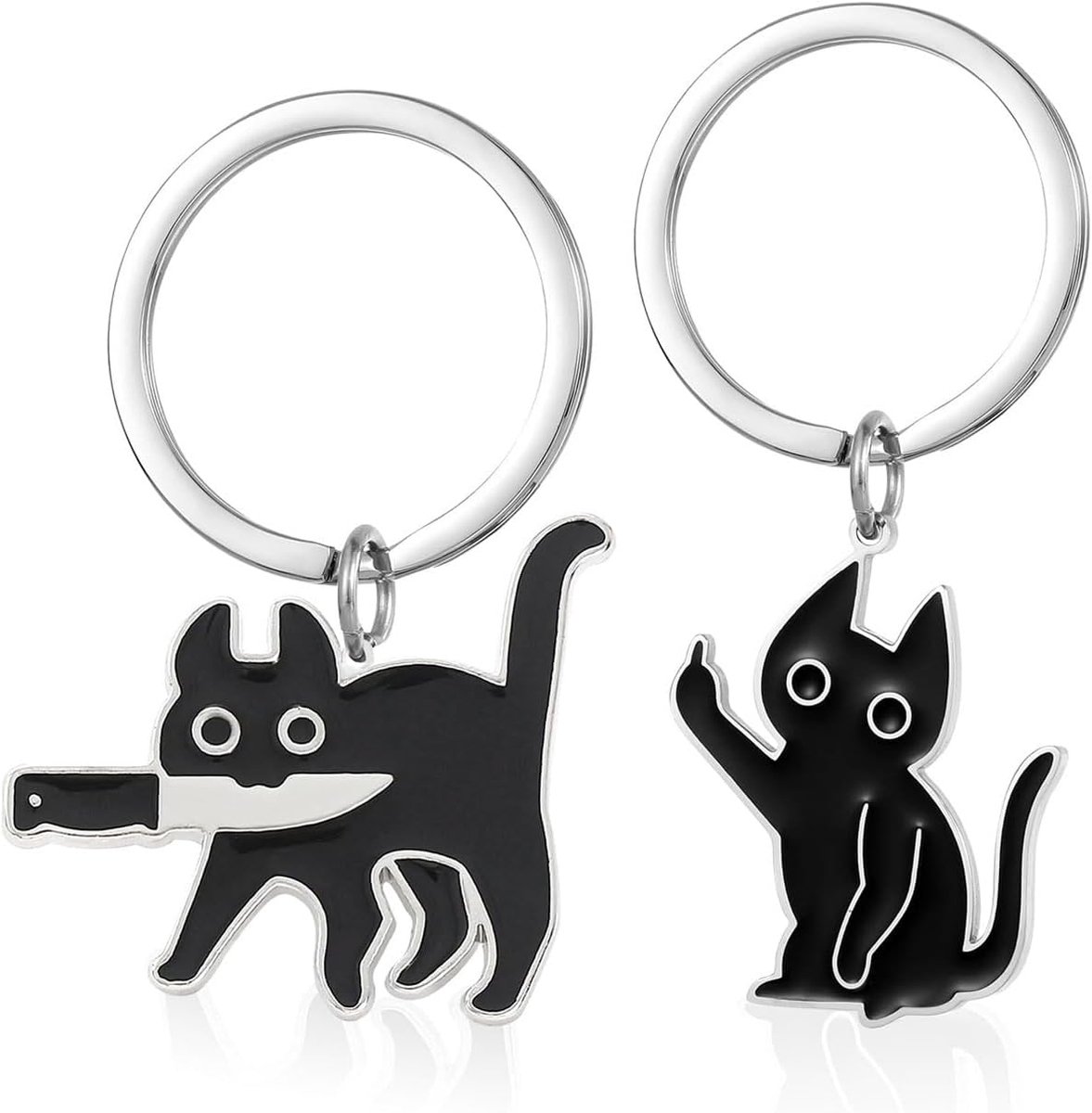 Kat sleutelhanger set van 2 - grappige zwarte kat - schattig cadeau voor Halloween - perfect voor koppels - ShopVlot