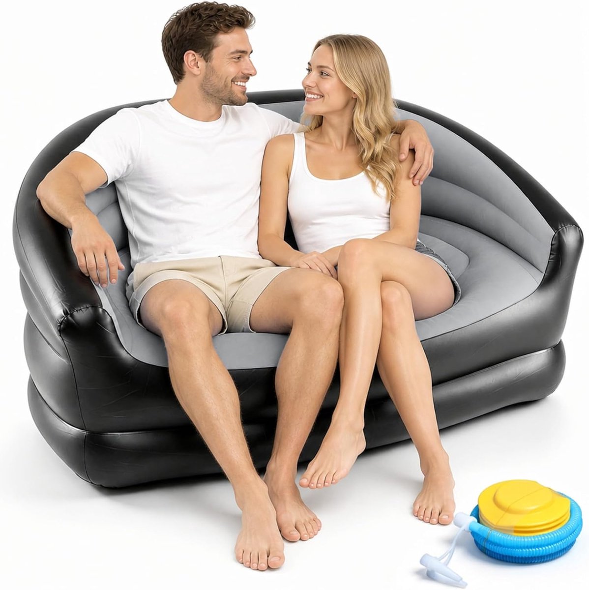 opblaasbare bank 2-zits - velours oppervlak - ergonomisch ontwerp - ideaal voor camping - ShopVlot