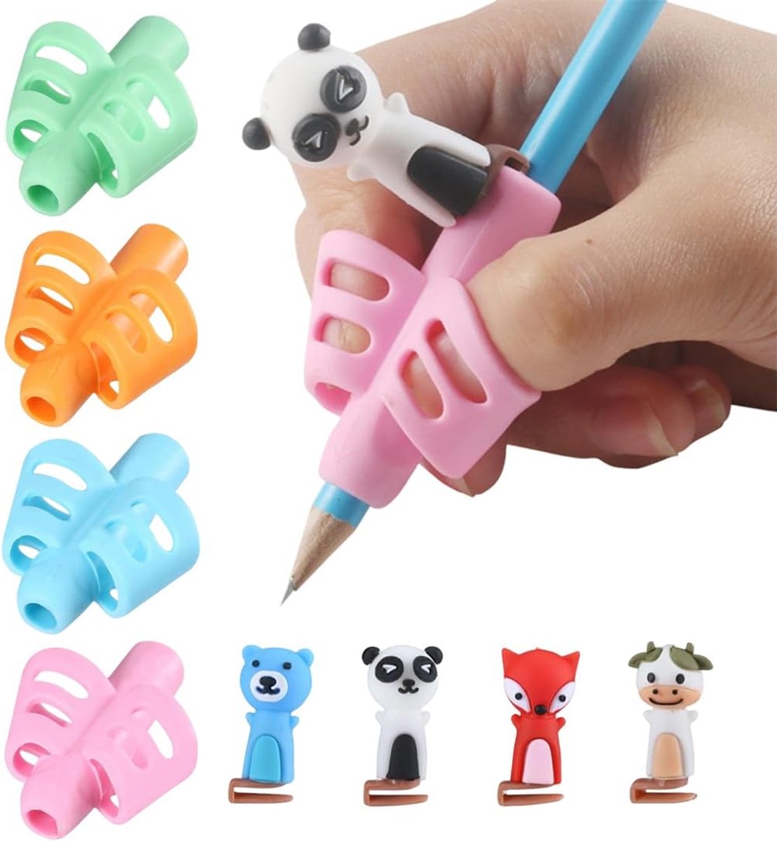 4 Pcs Pencil Grip for Kids with 4 Caps, Desk Accessories for Kids, Ergonomic Writing Handle Writing Aid, Pencil - ShopVlot