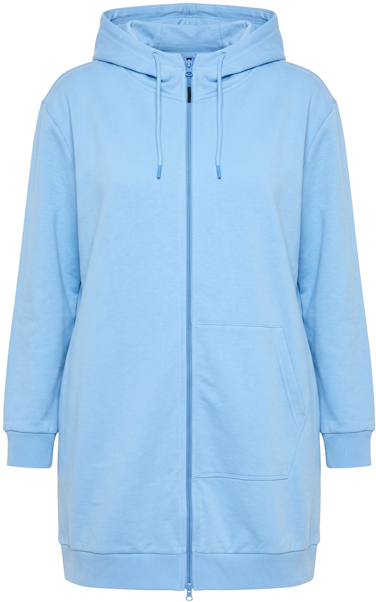 Ulla Popken - Dames - Sweatvest sierpaspel oversized capuchon 2-wegrits - Bleekblauw - Maat 46+
