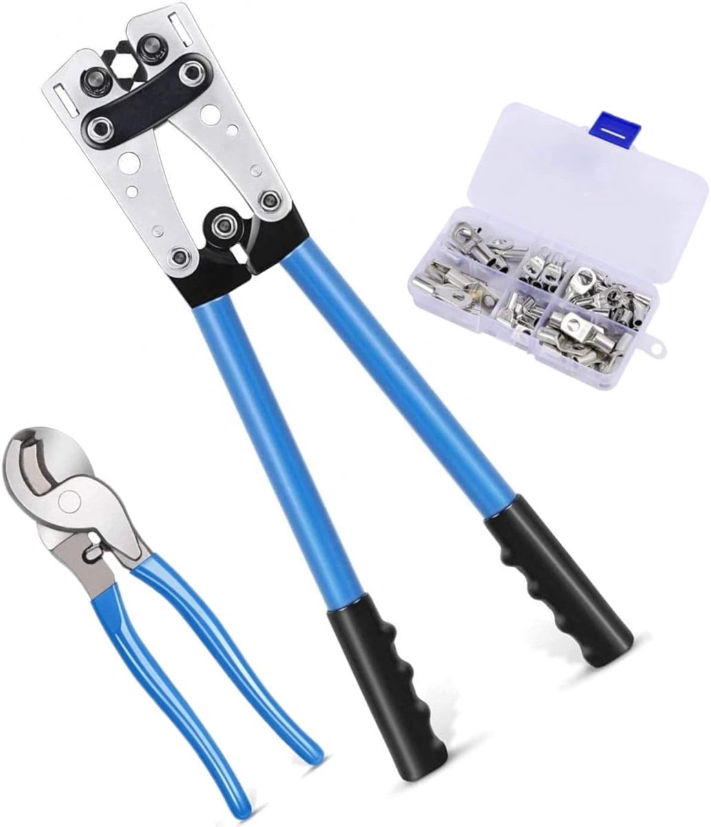 Crimping Pliers Long Handle 6-50mm with Cable Cutter 9.4" & Wire Terminals Kit 60pcs - ShopVlot