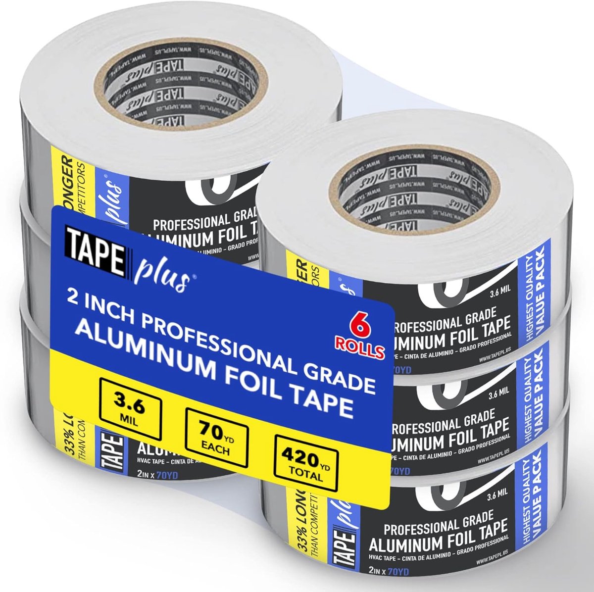 Aluminium folie tape 6-pack - 2 inch x 210 voet - hoge temperatuur - ideaal voor HVAC en luchtkanalen - ShopVlot