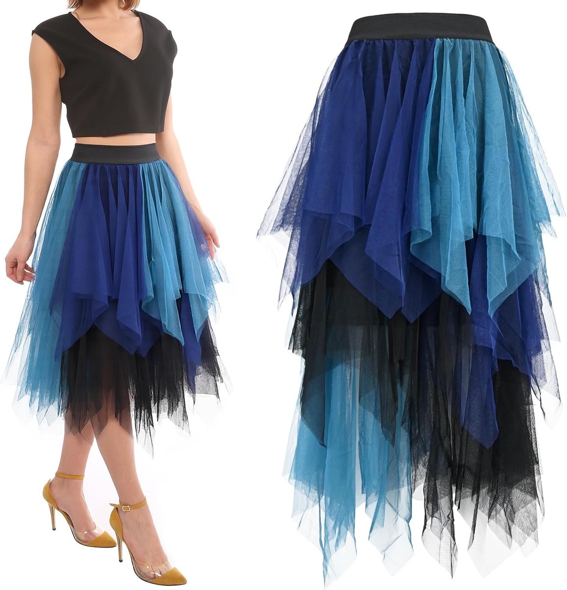 Women's Midi Skirt, Tulle High Waist, Irregular Layered Skirt, Ballet Tutu Skater Skirt, Carnival, Party, Pleated Dress - ShopVlot