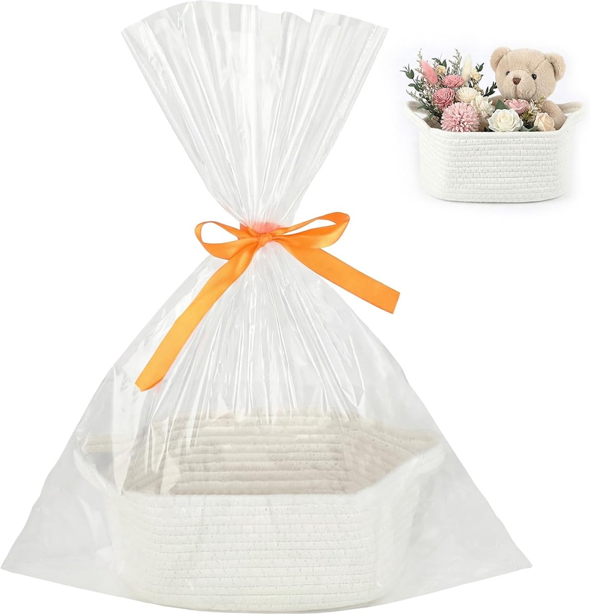Kievano Lege cadeaumand van katoenen touw, gevlochten mand voor geschenken met cadeauzakje en strik, presentmand leeg - ShopVlot