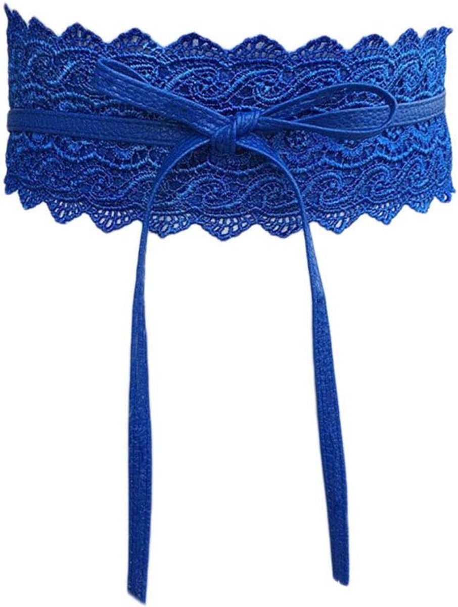 Ladies Lace Wide Belt Dress Decoration Belt Bow Waist Band Wedding Band, Blue, One Size - ShopVlot