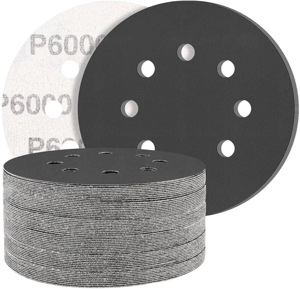 STEBRUAM 50 Pieces Silicon Carbide 125 mm Velcro Tape 6000 Grain Size Professional 125 Round 8 Holes Wet Dry Sanding - ShopVlot