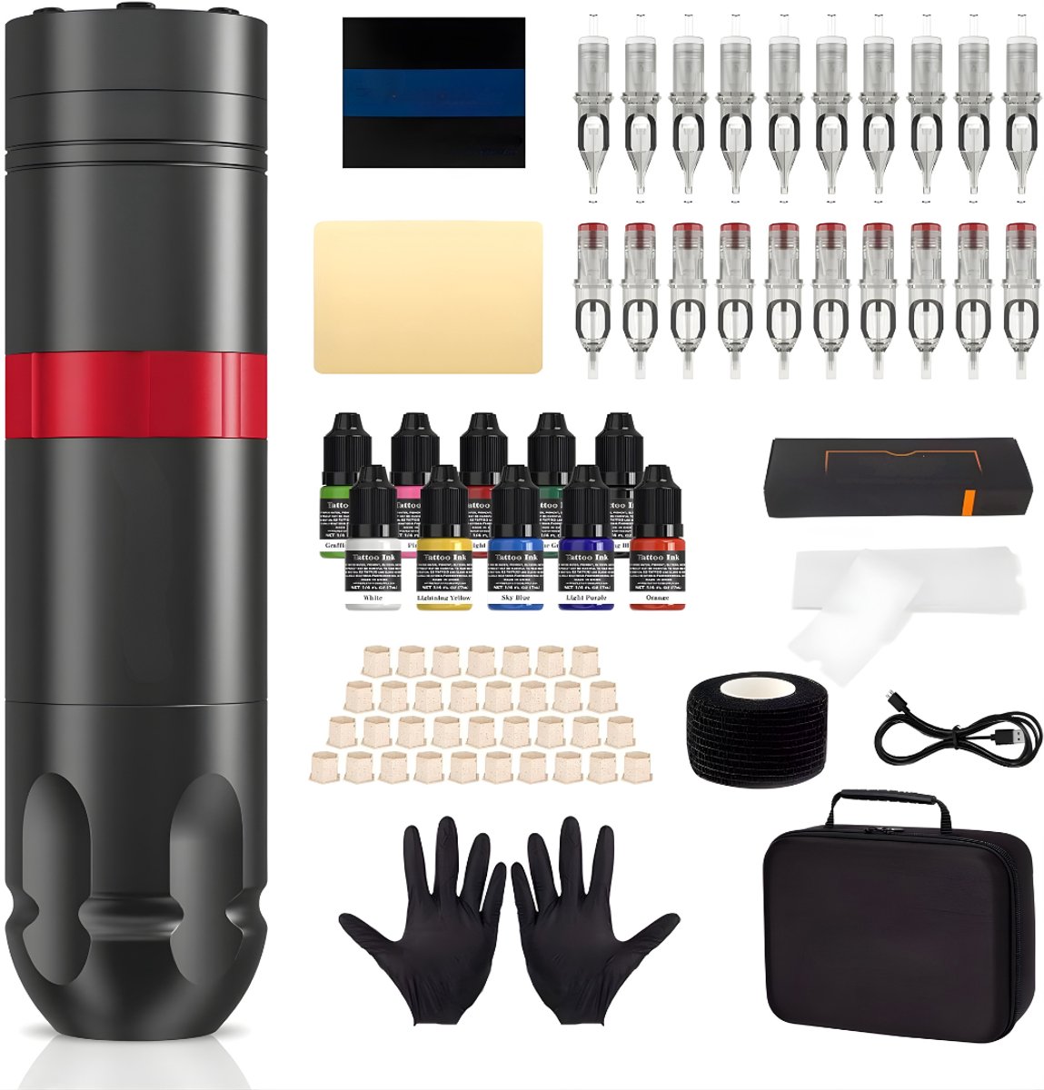 Ploutos® Tattoo Machines - Professionele Tattoo Machine Pen Kit - Tattoo Set voor Beginners & Professionals - Zwart - 24cm x 19cm x 11cm