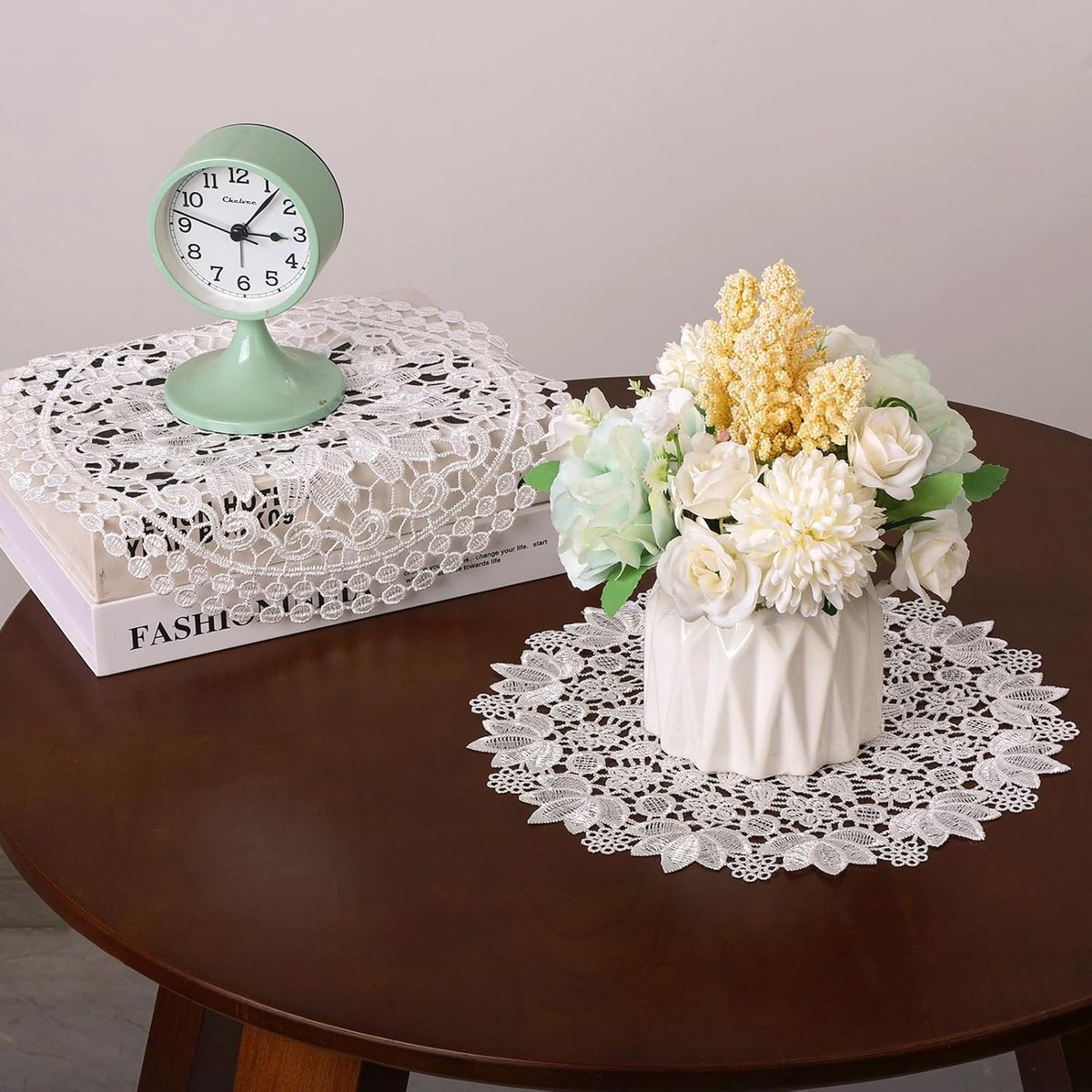 18pcs 30cm Round White Lace Table Doilies Crochet Vintage Rustic Handmade Cotton Placemats for Kitchen Furniture - ShopVlot