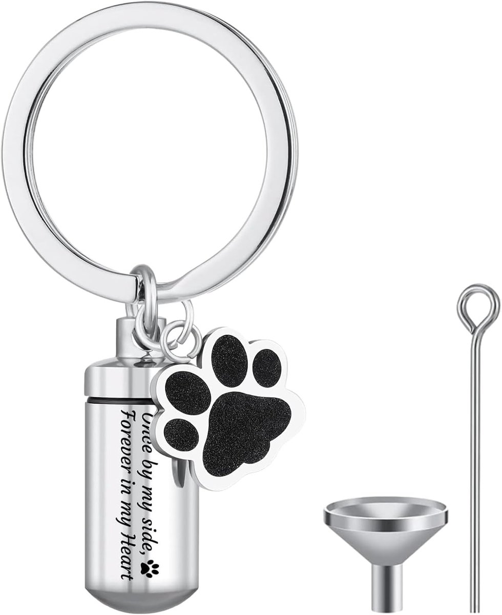 Stainless Steel Dog Paw Cremation Urn Keychain,Memorial Ash Keepsake Keychain, Small Pet Urns for Ash, Mini Cremation - ShopVlot