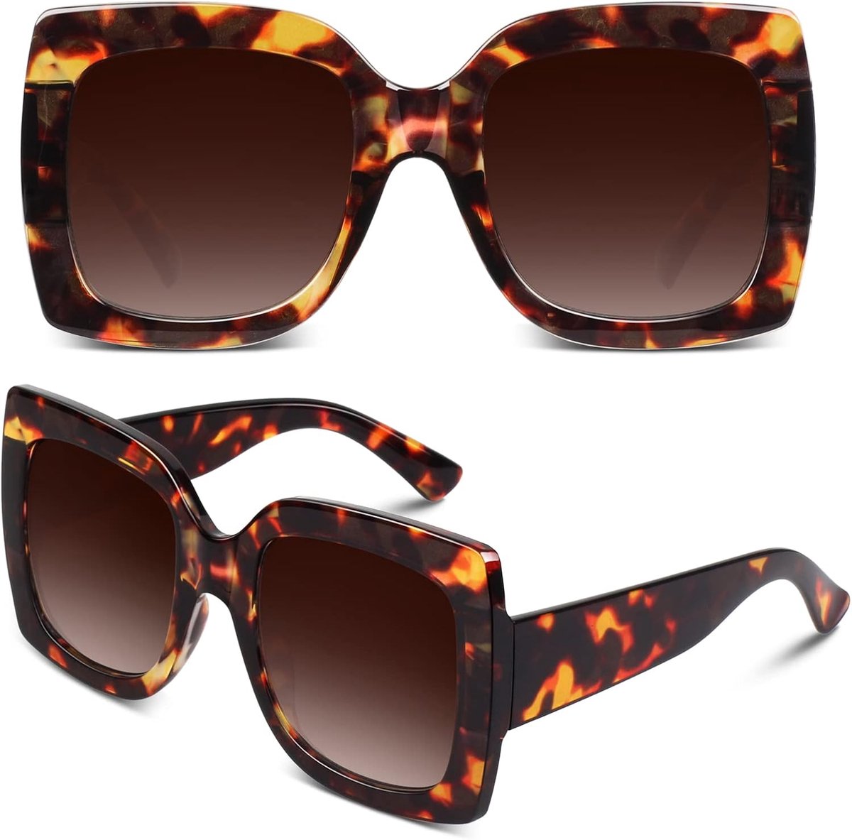 GQUEEN Women Oversized Square Frame Sunglasses Multiple Tinted Glitter Designer Inspired Stylish Shades S904, 1 Turtle - ShopVlot