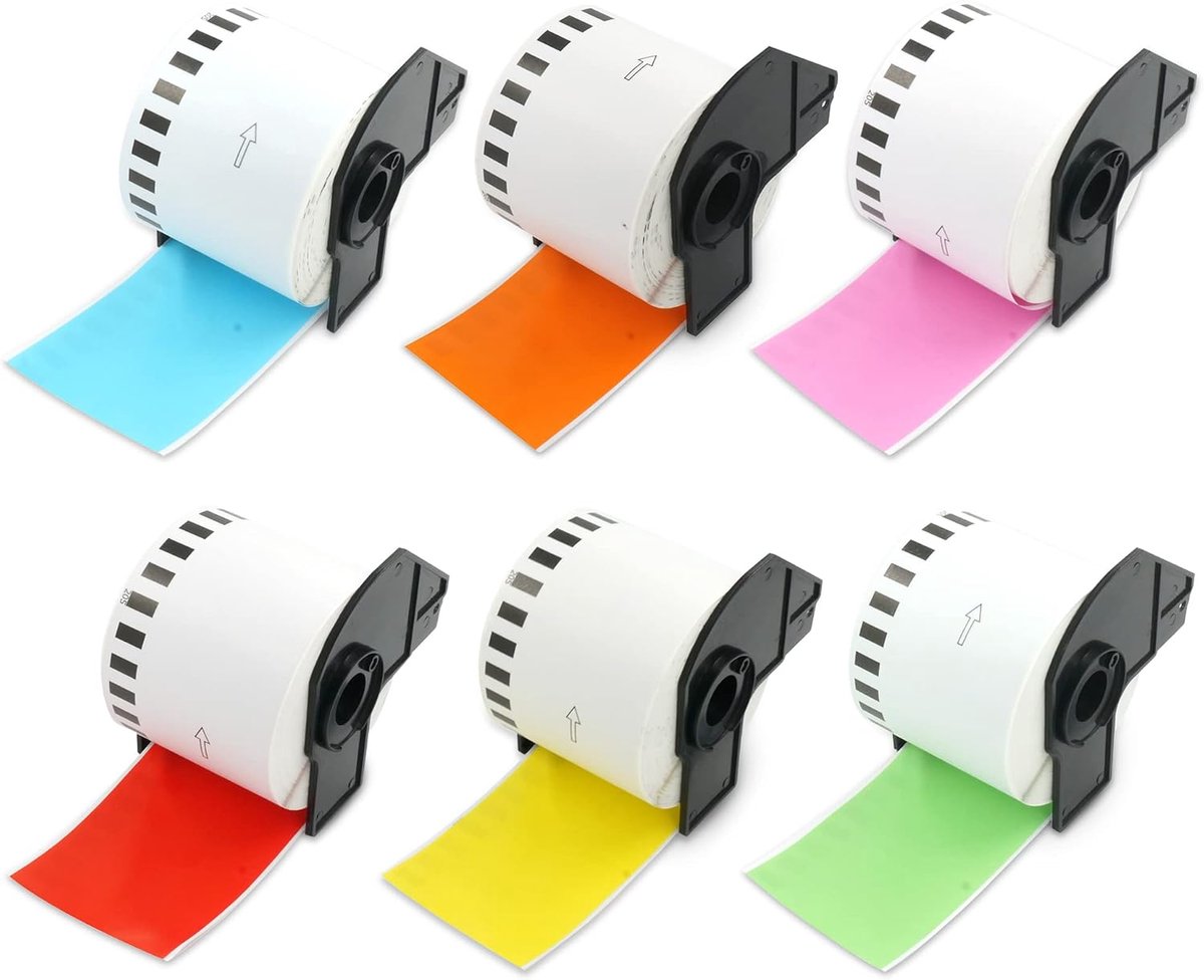 BETCKEY - 6 rolls DK-22205 endless labels (paper) compatible with Brother 62mm x 30.48m, 6 colored labels mixed color - ShopVlot