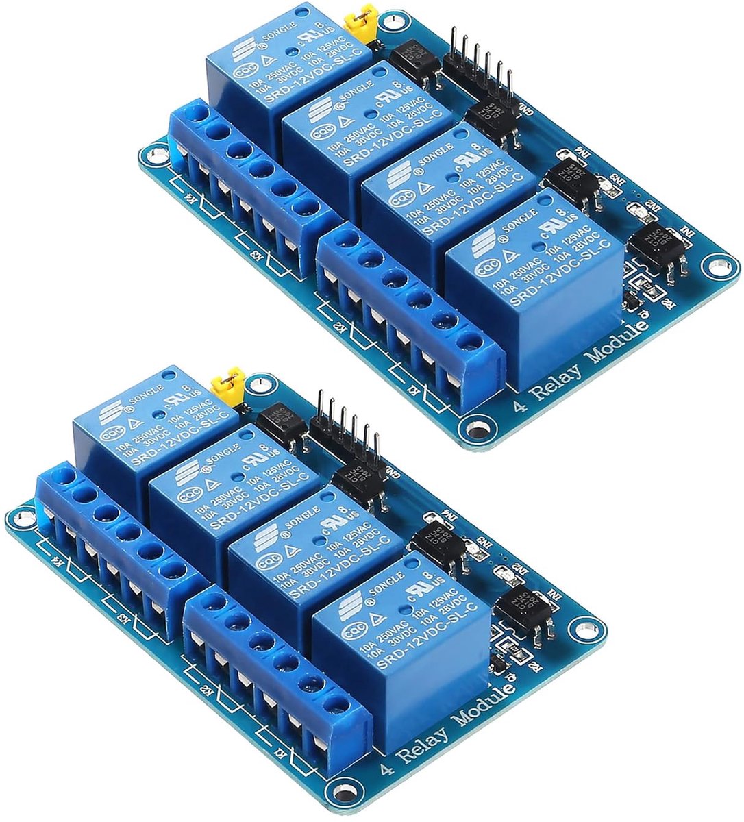 GTIWUNG 2 pieces, 12 V, 4 channel relay module, blue - ShopVlot