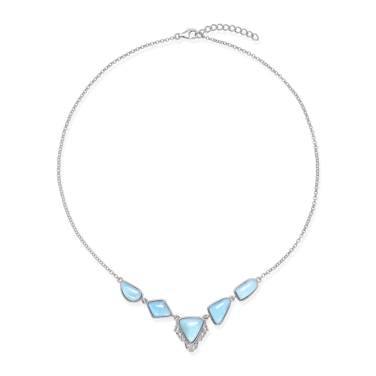 Cavill - Larimar Ketting 925 Sterling Zilver - 14,15 ct Cabochon - Elegant Zomersieraad - Verstelbaar - Blauw Wit - Dominicaanse Republiek