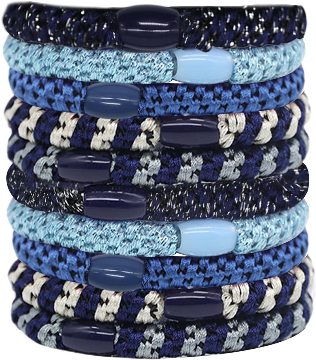 Haarelastiekjes meisjes 10 stuks - blauwe serie - geknoopte dikke katoen - voorkomt haarbeschadiging - ShopVlot