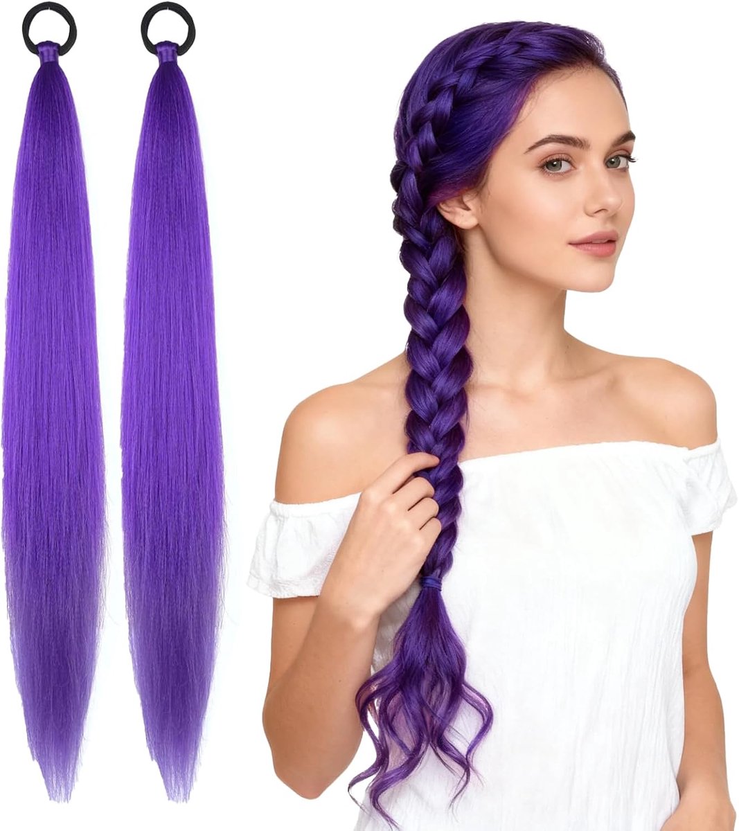 Vlecht Haar Extensions 26 Inch - Donker Paars - Pre-Gestrekt - Voor Halloween en Cosplay - ShopVlot