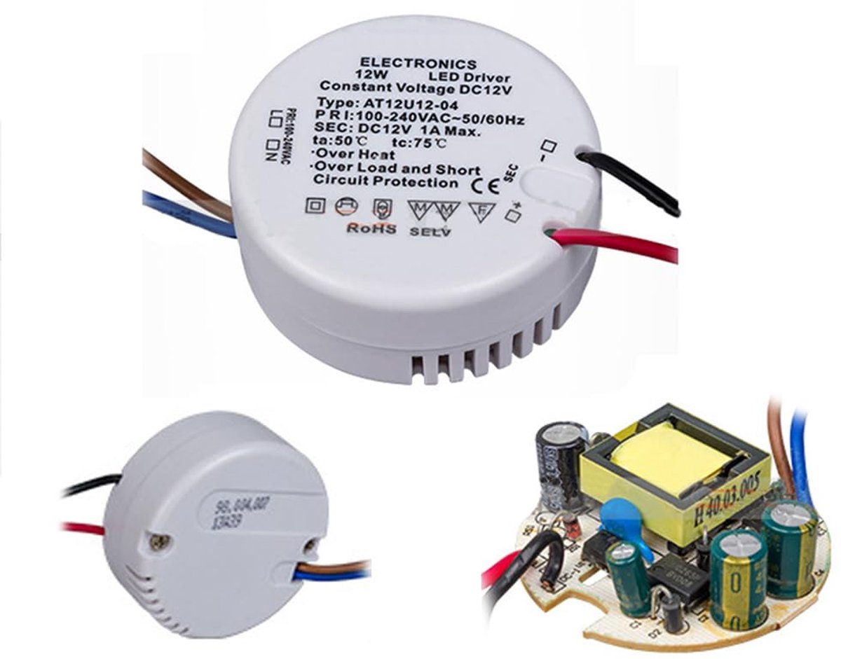LED transformer 12V 1A 12W - rond 55x22mm - energiezuinig - ideaal voor LED verlichting - ShopVlot