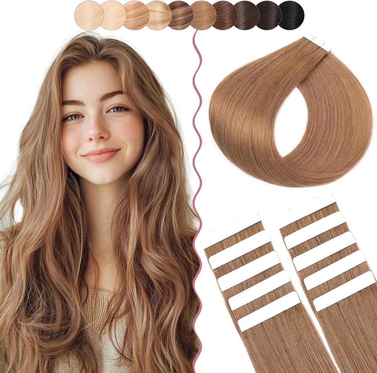 Haarextensions Tape-in 30 cm - 100% Menselijk Haar - Onzichtbaar en Waterproof - Eenvoudig te Stylen - ShopVlot