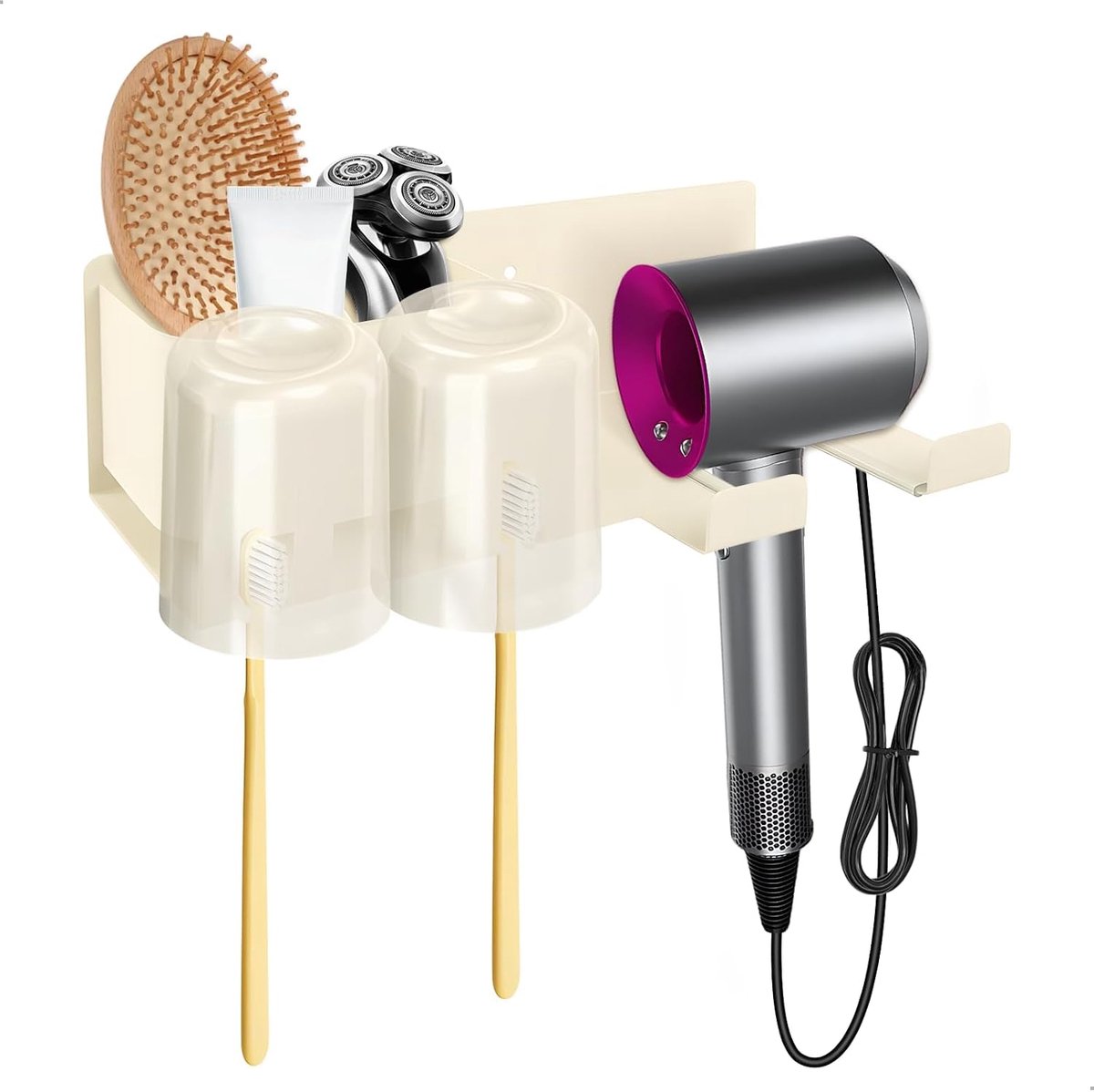 Houder voor elektrische tandenborstel en haardroger - 2-in-1 design - robuust aluminium - ruimtebesparend - ShopVlot