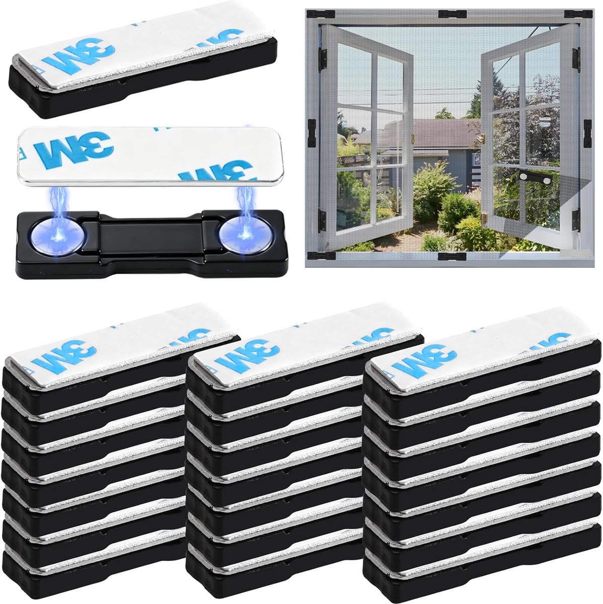 Vliegenhorclips 24 stuks - zelfklevend - magnetische gordijnsluiting - eenvoudig te bevestigen - ShopVlot
