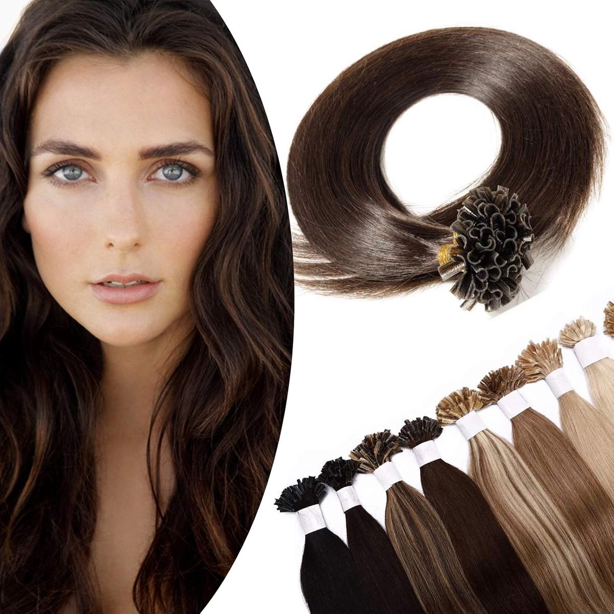 Haarverlenger Bondings Extensions 0.5g/Strähnen - 100% Echthaar Dunkelbruin 45cm - Keratine U-Tip - ShopVlot