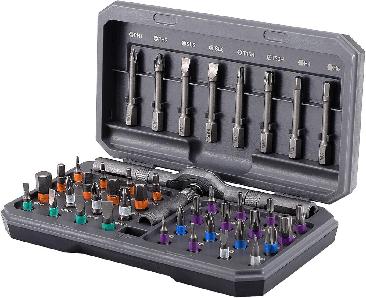 Complete 42-in-1 precisieschroevendraaier set met Philips, Torx en ster bits voor elektronica en reparaties