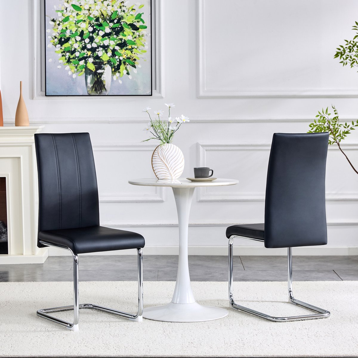 COVREO Eetkamerstoel 99 cm zwart, kunstleer met metalen onderstel set van 2